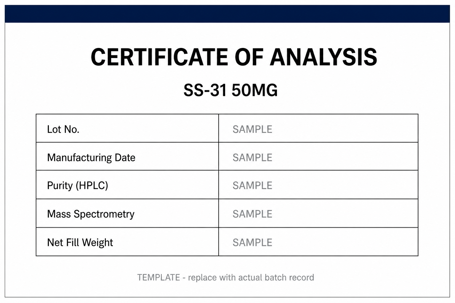 SAMPLE COA template for SS-31 (Elamipretide) 50MG